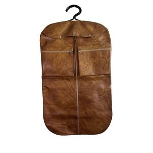 Vintage Brown Faux Leather Garment Bag Travel Luggage Suitcase Carry On